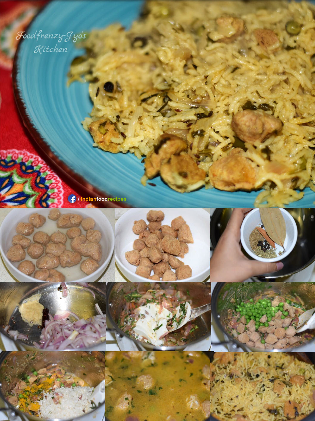 Soya Chunks Peas Biryani recipe step by step